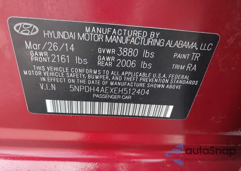 2014 Hyundai Elantra Se из США, поврежденный, VIN 5NPDH4AEXEH512404